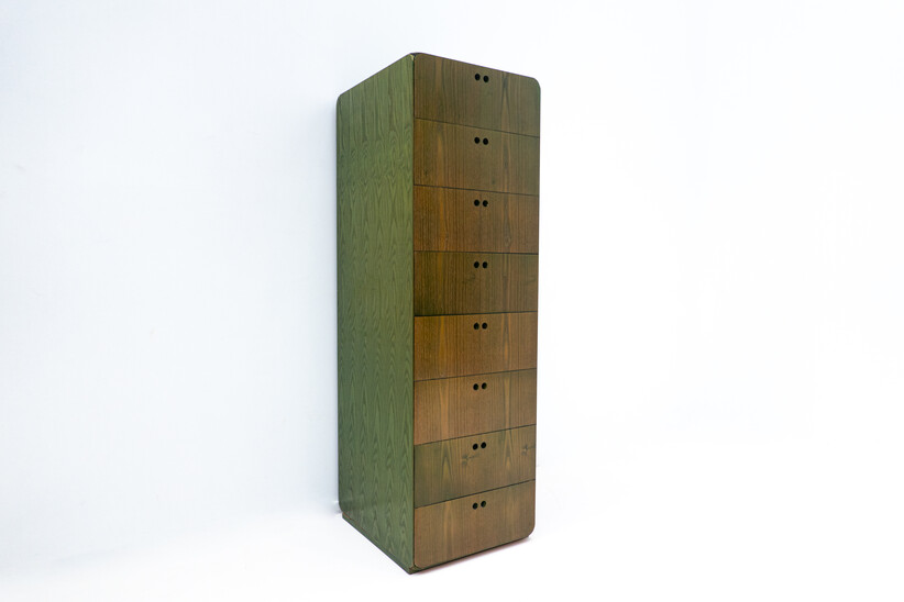 Mid-Century Green Wooden High Chest of Drawer by Derk Jan de Vries - The Netherlands 1960s