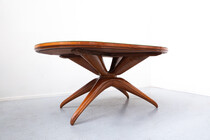 Mid-Century Guglielmo Ulrich Brown Wooden Dining table, Cherry Wood and Glass, Italy, 1950s