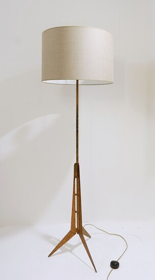 Mid Century Iron Floor Lamp with a Tripod Base with  Dark Gold Patina