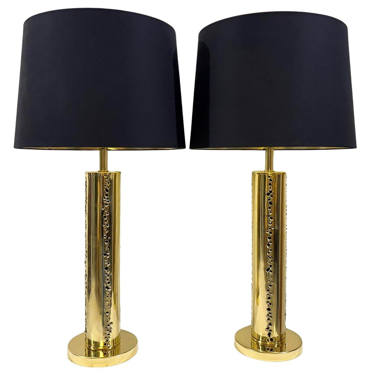 Mid-Century Italian Brutalist Pair of Brass Table Lamps