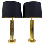Mid-Century Italian Brutalist Pair of Brass Table Lamps