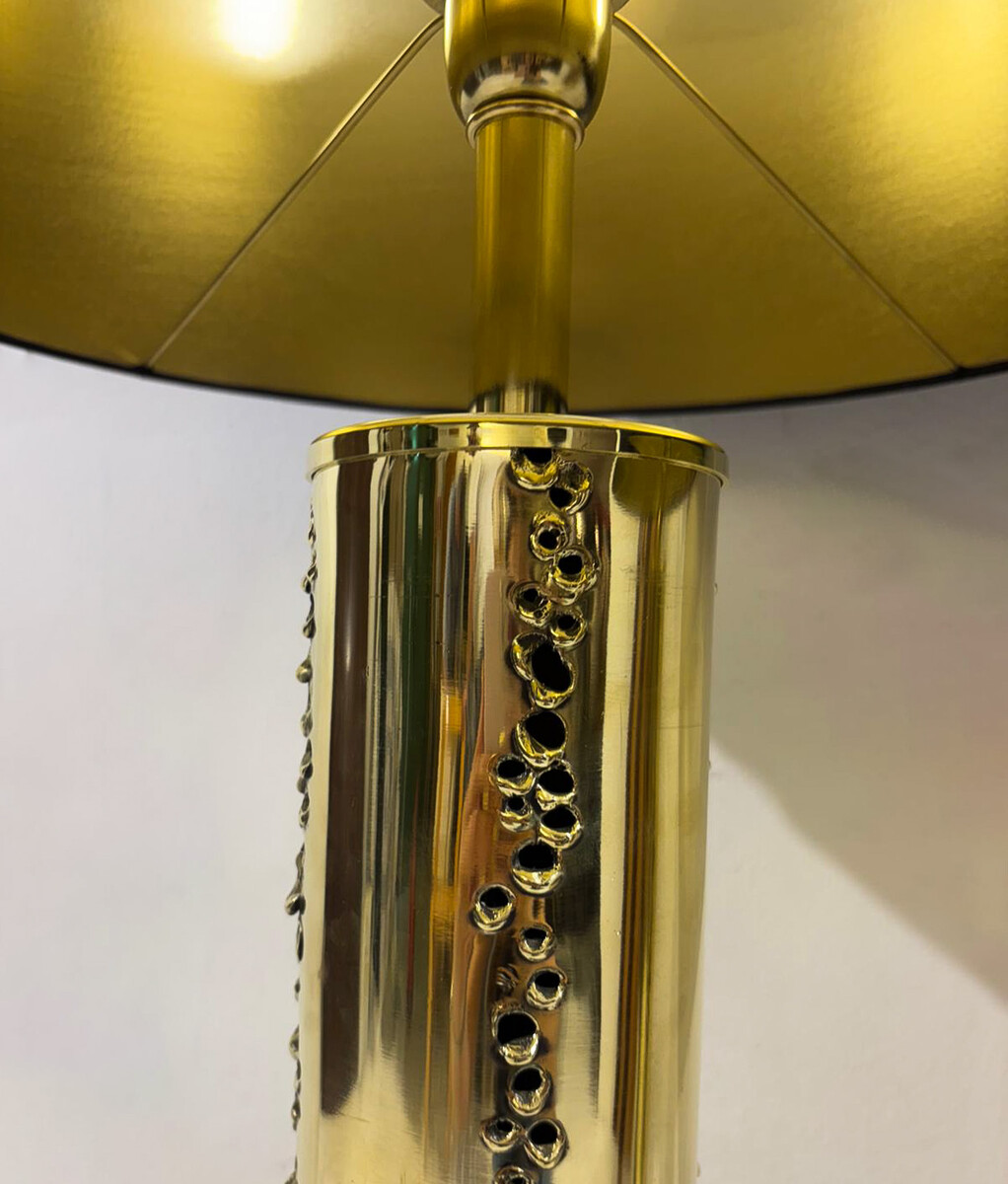 Mid-Century Italian Brutalist Pair of Brass Table Lamps
