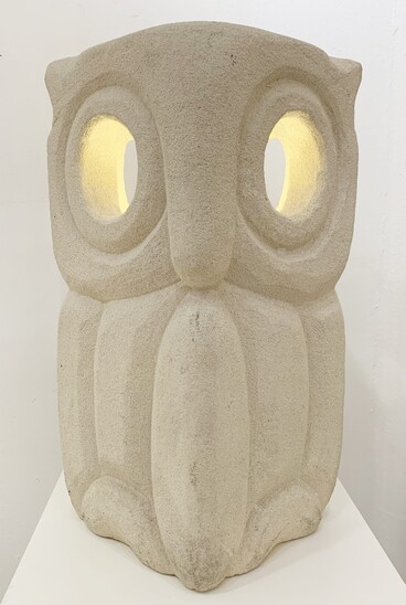 Mid-century large limestone owl Lamp by Albert Tormos - France 1970s