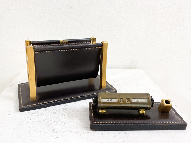 Mid-Century Letter Holder and Calendar, leather, Delvaux, Belgium, 1970s