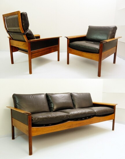 Mid-Century living room set in black leather set by Leolux - Netherlands 1970s