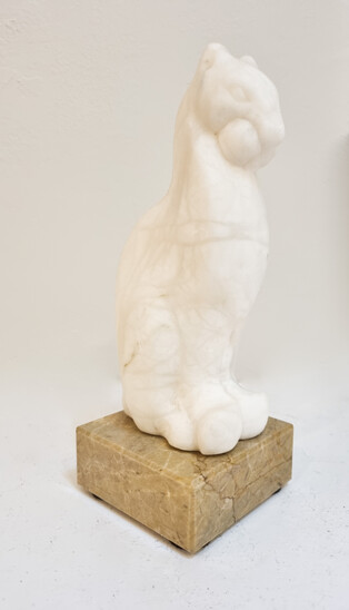 Mid-Century Marble Cat Sculpture Signed AP