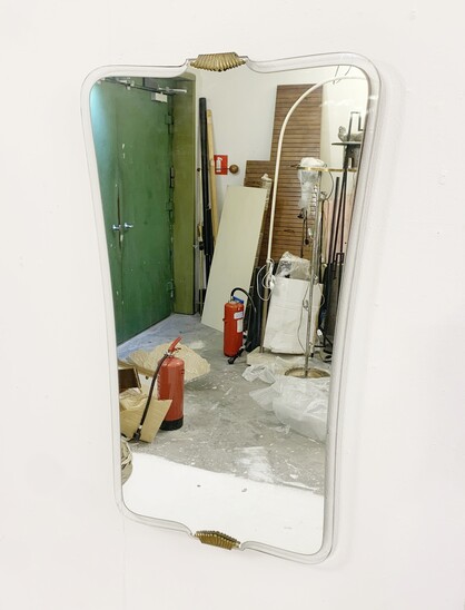 Mid-Century Mirror, Brass and Glass, Italy 1950s