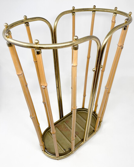 Mid-Century Moder Bamboo and Brass Umbrella Stand, 1950s