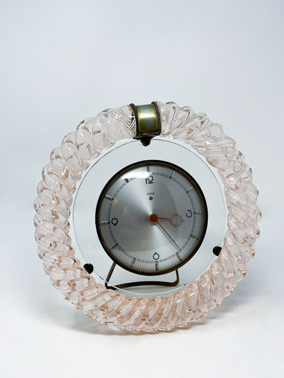Mid-Century Modern Art Deco Table Clock, Murano Glass, 1950s