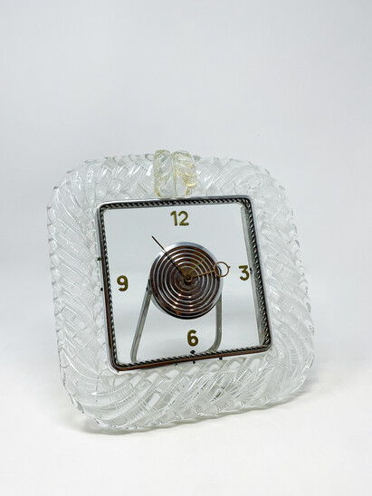 Mid-Century Modern Art Deco Table Clock, Murano Glass, 1950s