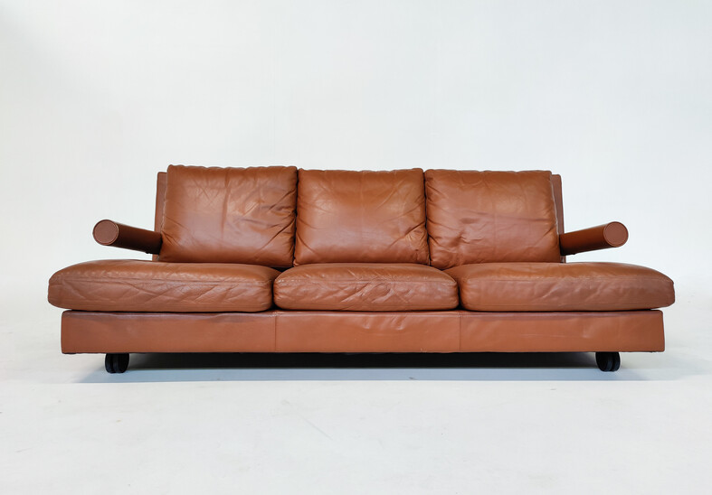 Mid-Century Modern Baisity Sofa by Antonio Citterio for B&B Italia, Cognac Leather,1980s