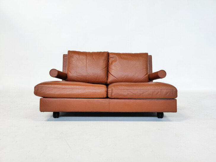 Mid-Century Modern Baisity Two Seater Sofa by Antonio Citterio for B&B Italia, Cognac Leather,1980s