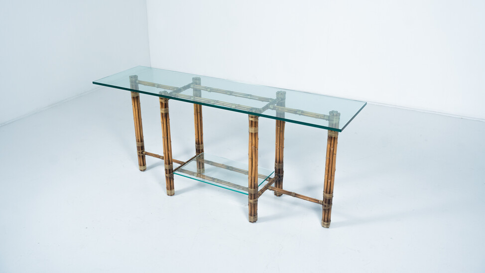 Mid-Century Modern Bamboo and Glass Console, McGuire, 1960s