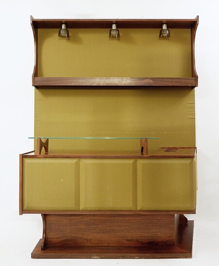 Mid-Century Modern Bar, Wood and Fabric, Italy 1950s