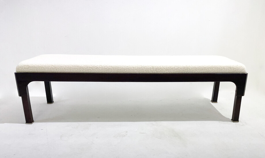 Mid-Century Modern Bench, Wood and White Boucle Fabric, Italy, 1960s