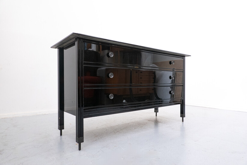 Mid-Century Modern Black Chest of Drawers by Carlo di Carli with Glass Top