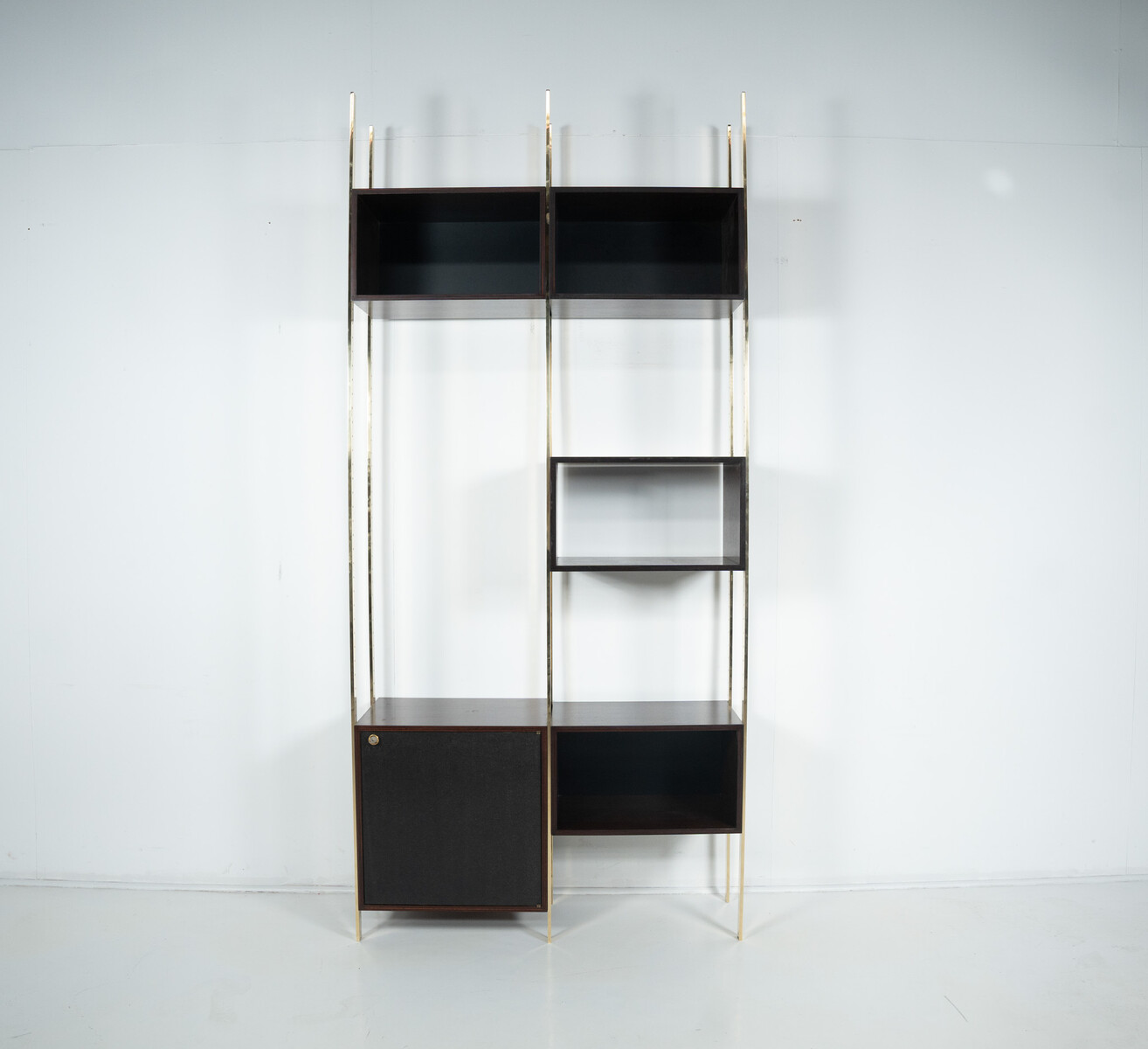 Mid-Century Modern Bookcase by Jules Wabbes, Wood and Brass, 1960s