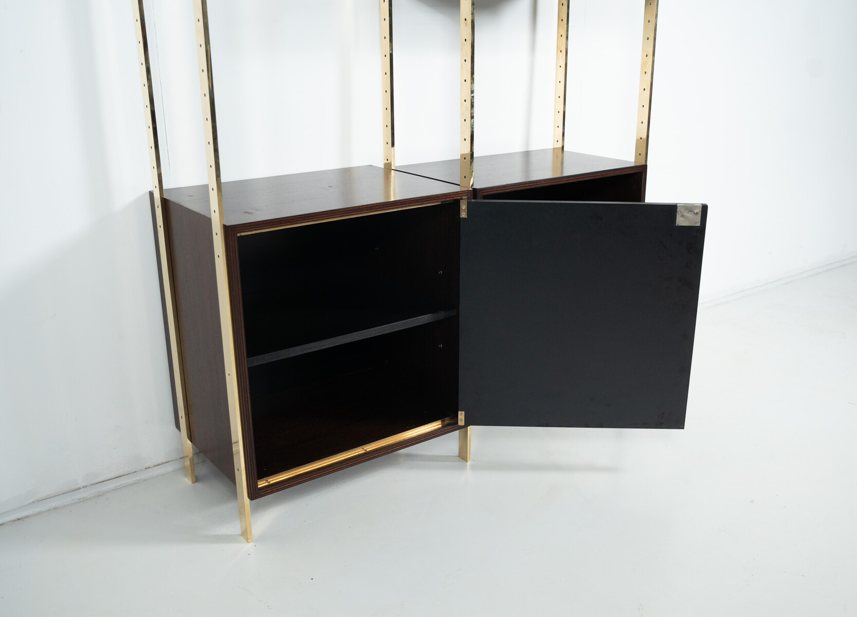 Mid-Century Modern Bookcase by Jules Wabbes, Wood and Brass, 1960s