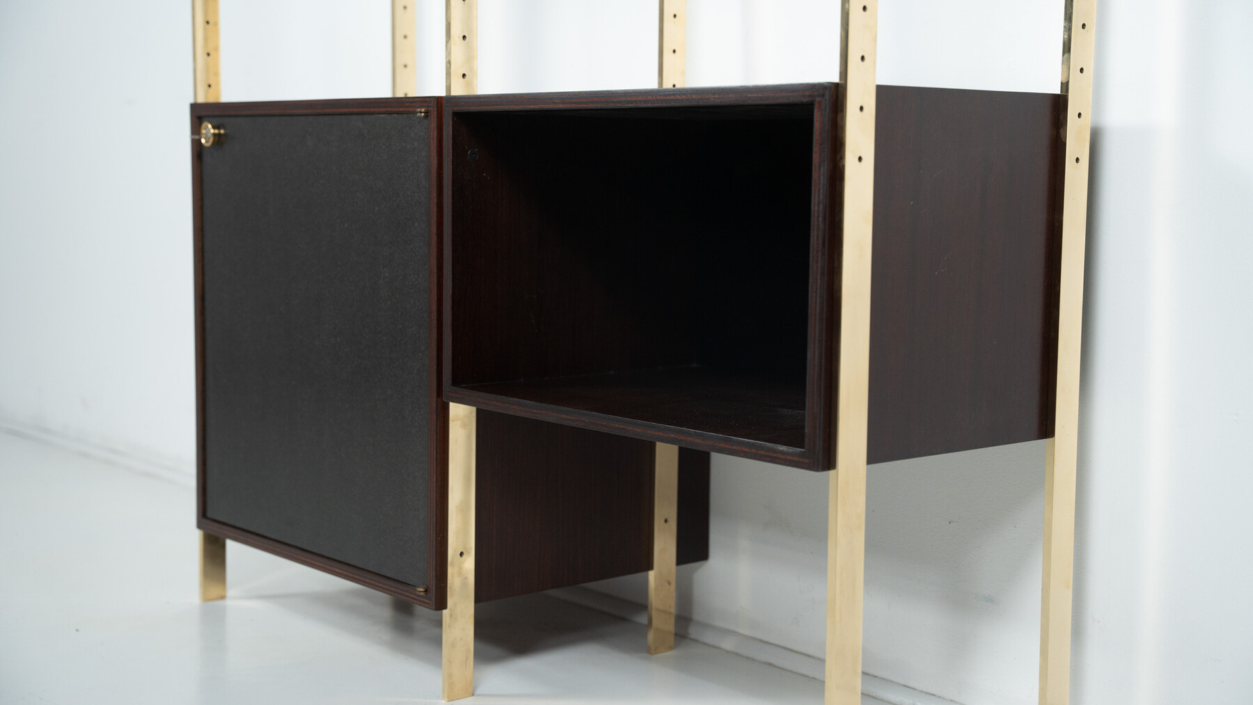 Mid-Century Modern Bookcase by Jules Wabbes, Wood and Brass, 1960s