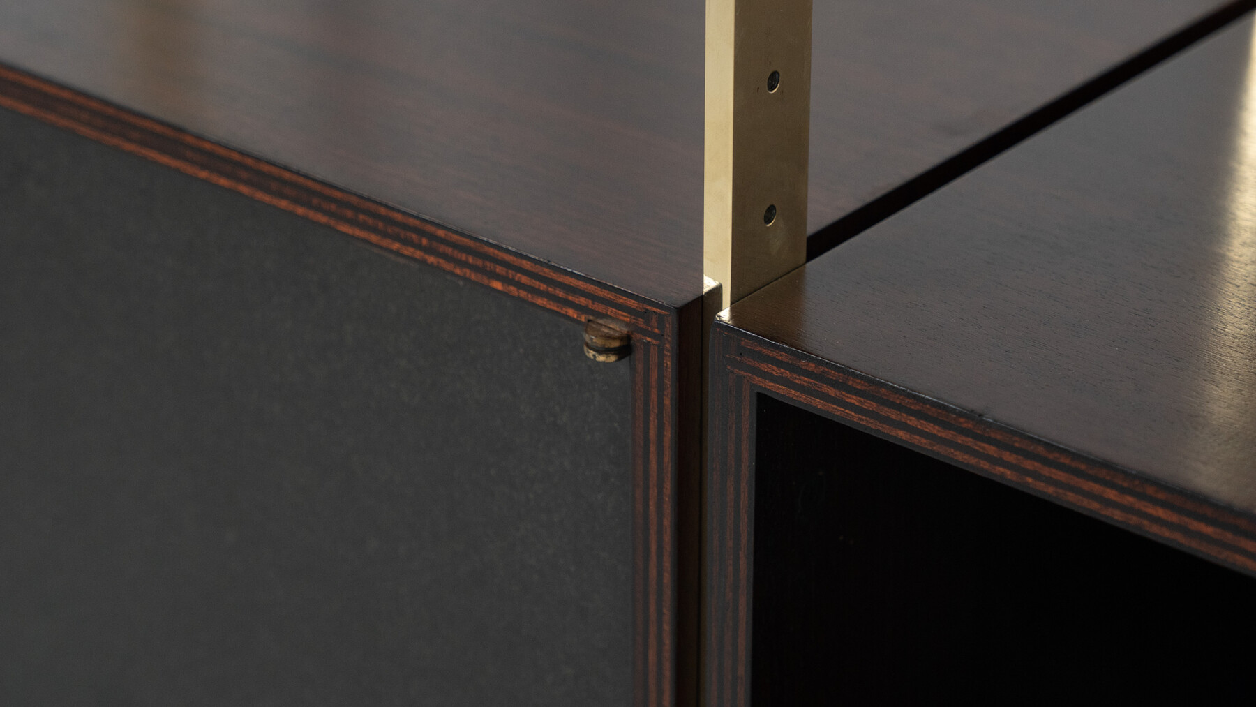 Mid-Century Modern Bookcase by Jules Wabbes, Wood and Brass, 1960s