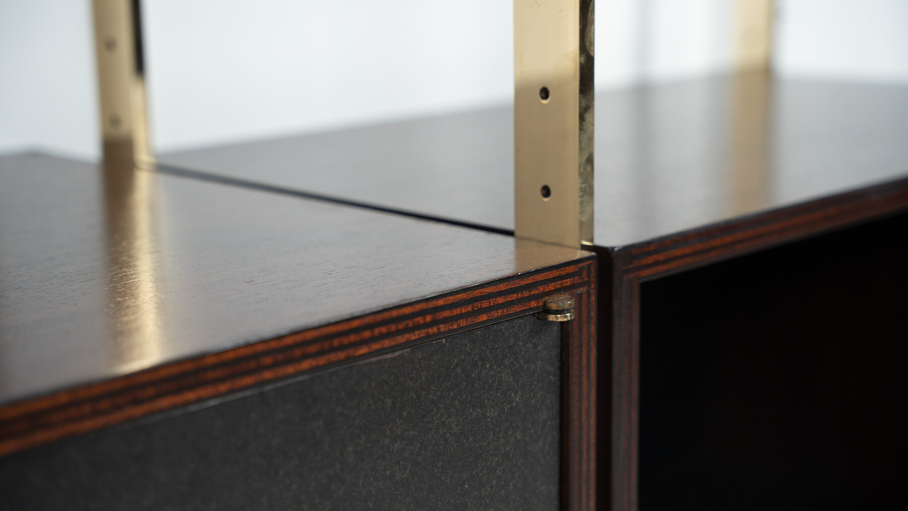 Mid-Century Modern Bookcase by Jules Wabbes, Wood and Brass, 1960s