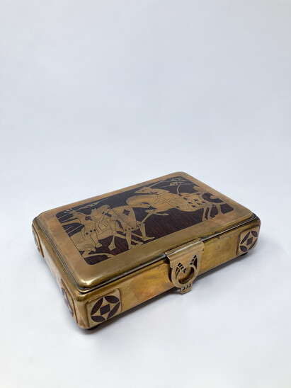 Mid-Century Modern Brass and Exotic Wood Playing Card Box