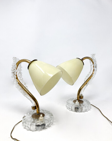 Mid-Century Modern Brass and Glass Table Lamp, 1950s