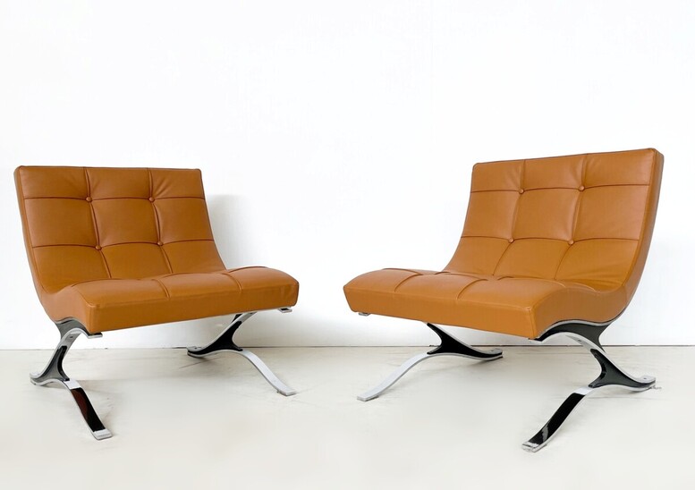 Mid-Century Modern Brown Leather Armchair, Italy, 1970s - Sold individually ( 2 pairs available)