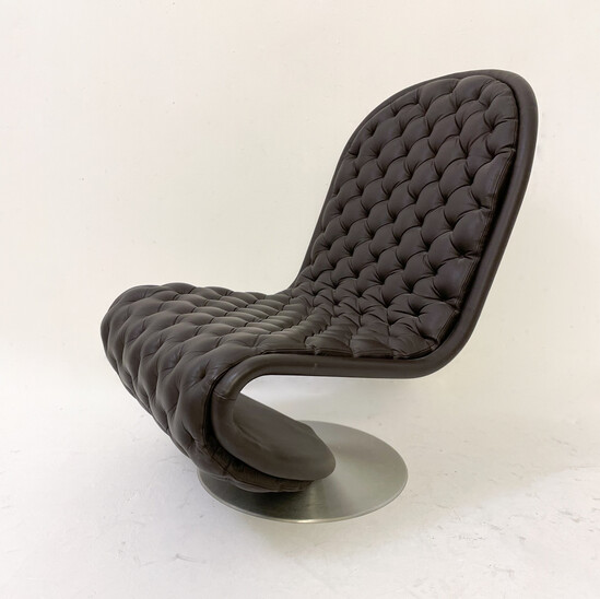 Mid-Century Modern Brown leather System 123 Chair by Verner Panton, Denmark,1973