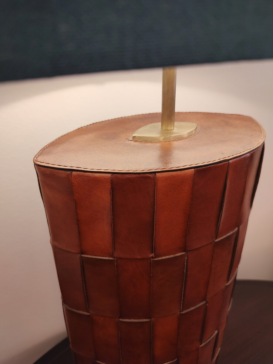 Mid-Century Modern Brown Leather Table Lamp