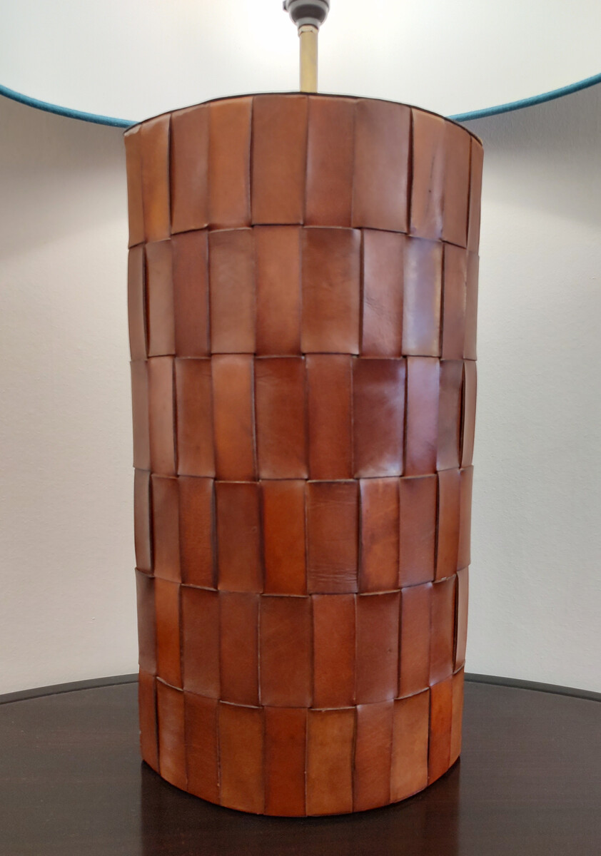 Mid-Century Modern Brown Leather Table Lamp