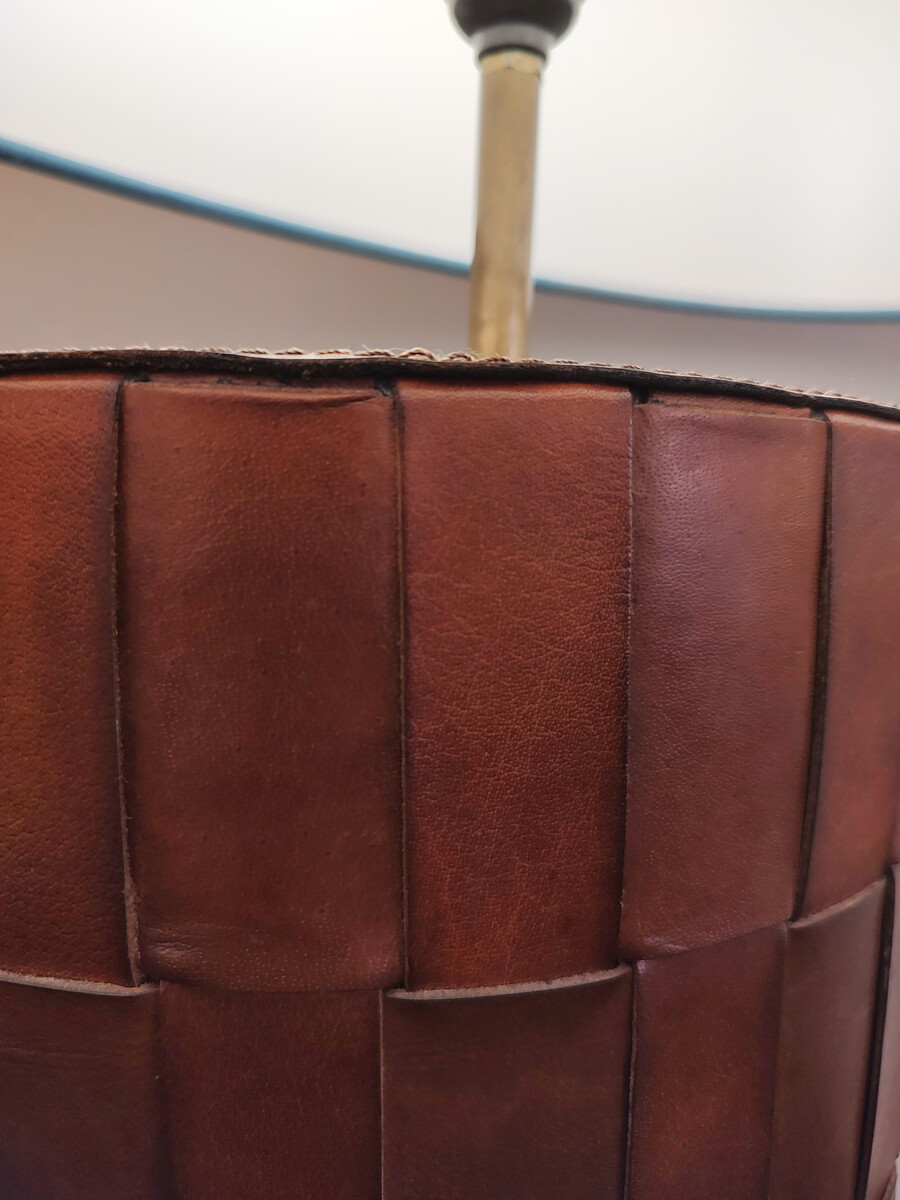 Mid-Century Modern Brown Leather Table Lamp