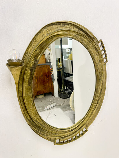 Mid-Century Modern Brutalist Bronze Lightning Mirror, Italy, 1960s