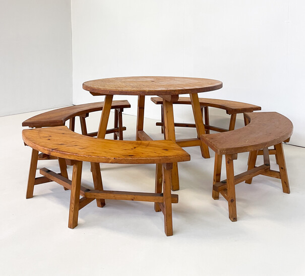 Mid-Century Modern Brutalist Dining Set, Fir wood, 1950s