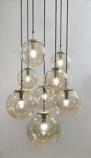 Mid-Century Modern Cascade Chandelier, Glass Globes, Limburg, 1970s