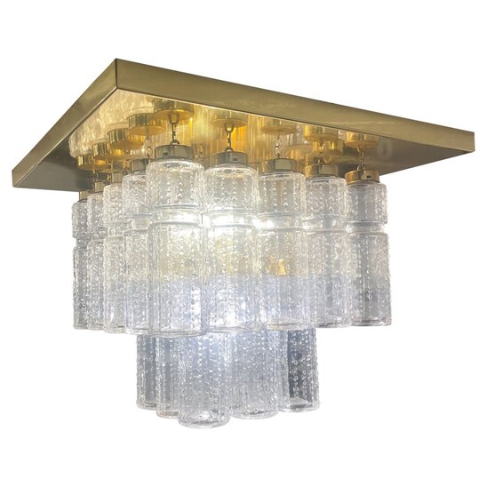 Mid-Century Modern Ceiling Light, Brass and Glass by Kalmar, Austria, 1960s