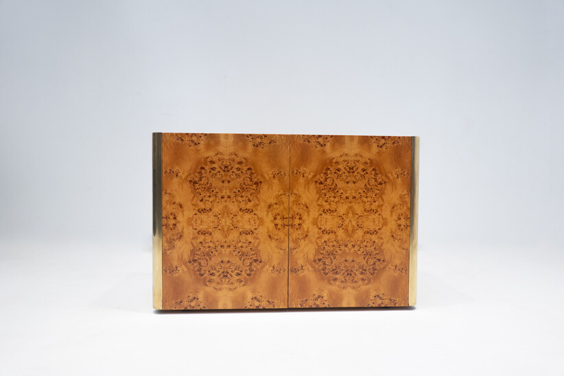 Mid-Century Modern Chest, Ash Burl and Brass, Italy, 1970s