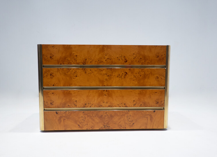 Mid-Century Modern Chest of Drawers, Ash Burl and Brass, Italy, 1970s