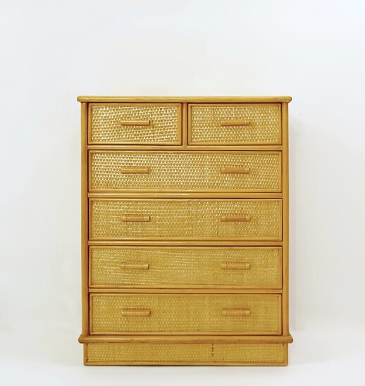 Mid-Century Modern Chest of Drawers in Bamboo and Rattan