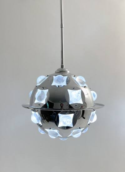 Mid-Century Modern Chrome and Glass Suspension by Oscar Torlasco, Italy, 1970s