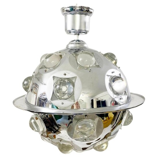 Mid-Century Modern Chrome and Glass Suspension by Oscar Torlasco - Italy 1970s