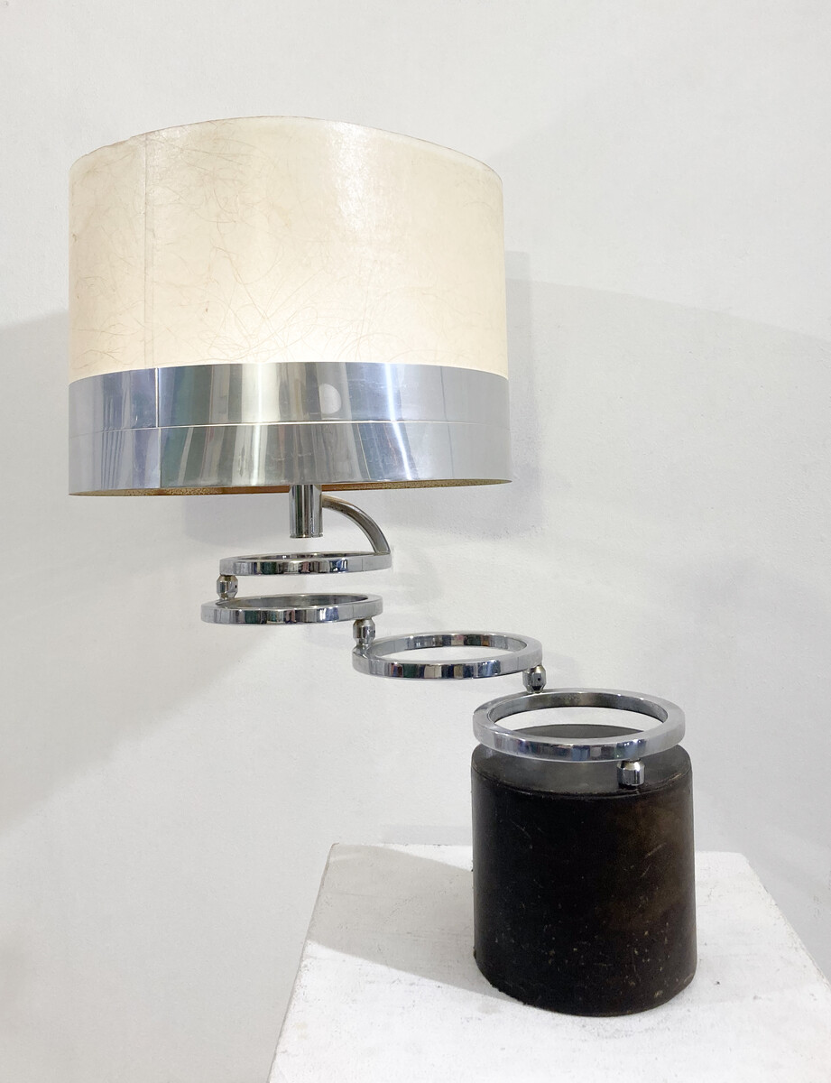 Mid-Century Modern Chrome and Leather Table Lamp