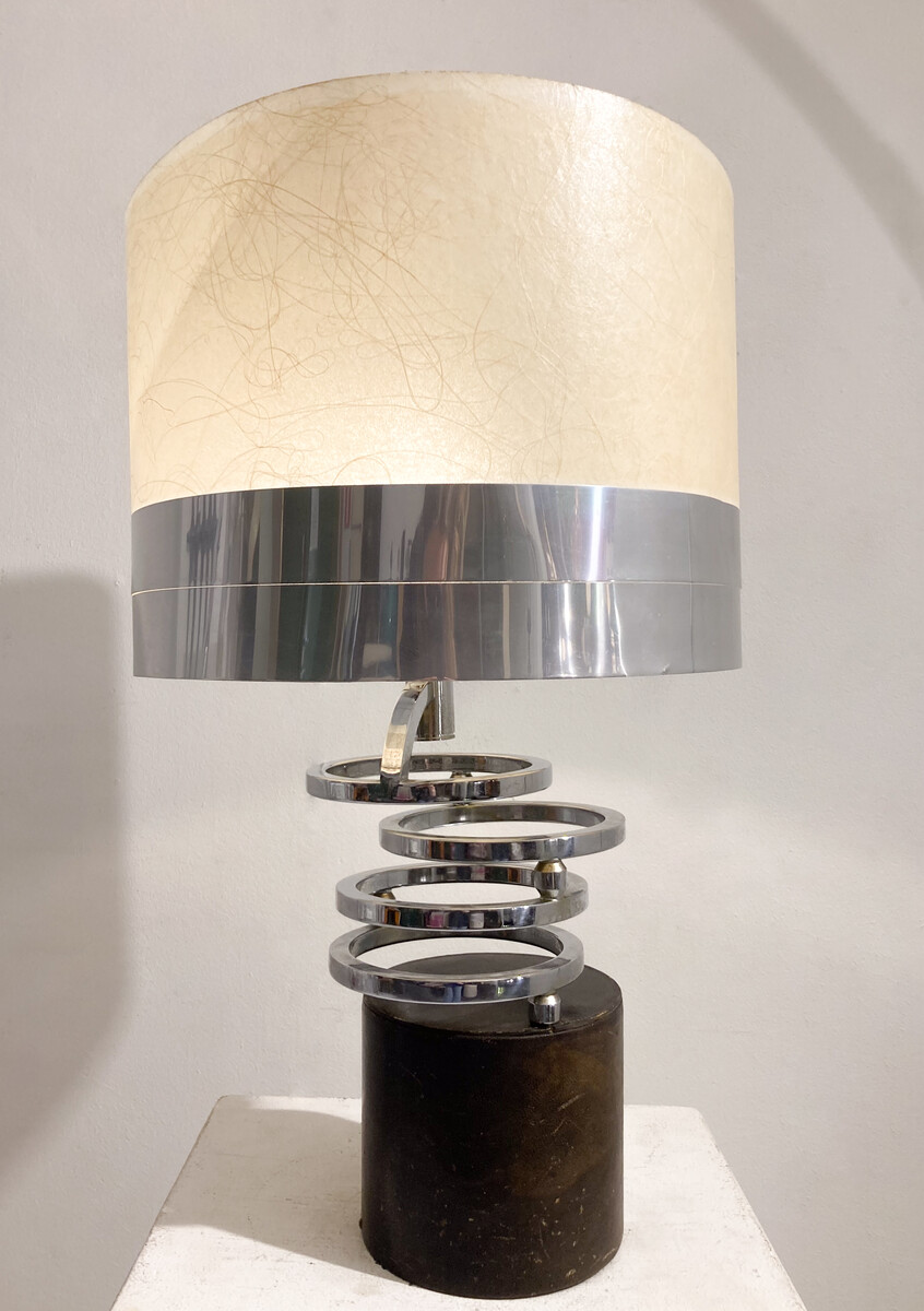 Mid-Century Modern Chrome and Leather Table Lamp