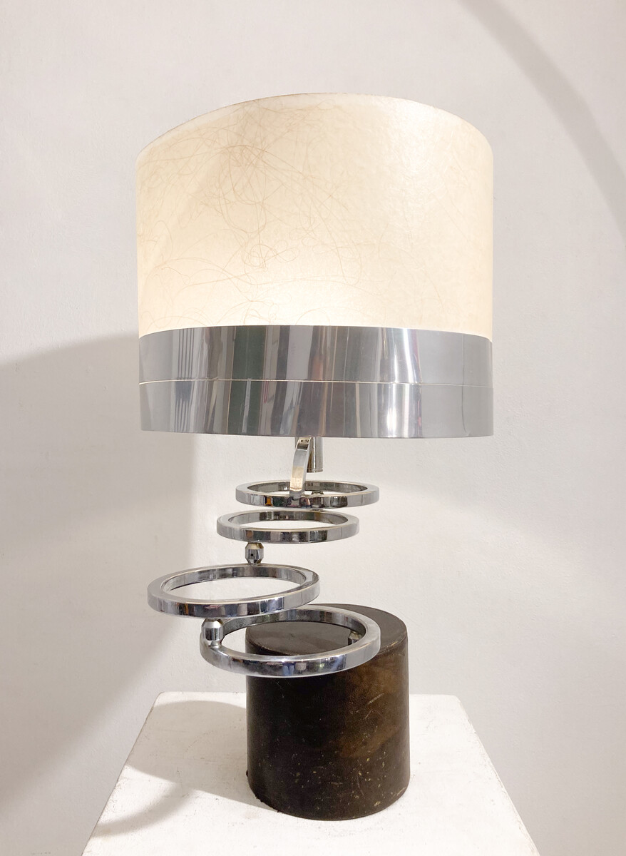 Mid-Century Modern Chrome and Leather Table Lamp