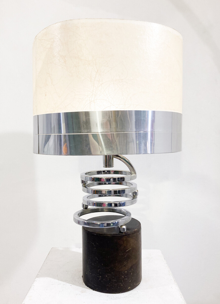 Mid-Century Modern Chrome and Leather Table Lamp