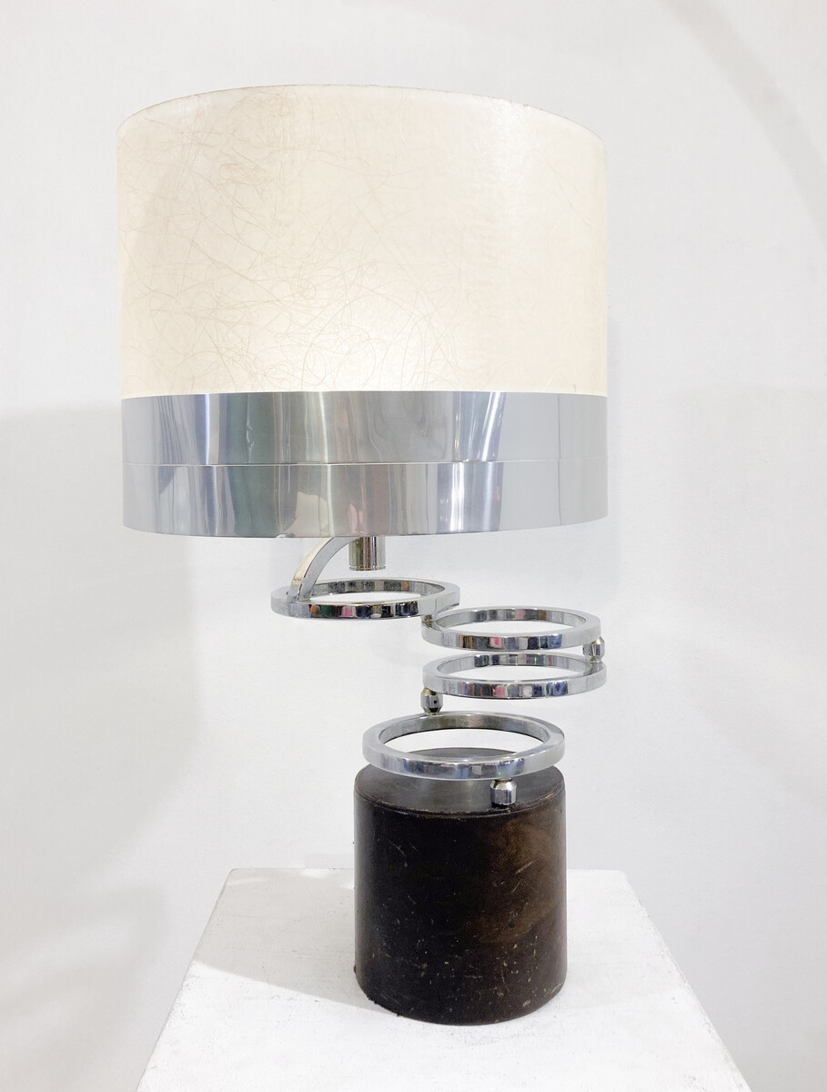 Mid-Century Modern Chrome and Leather Table Lamp