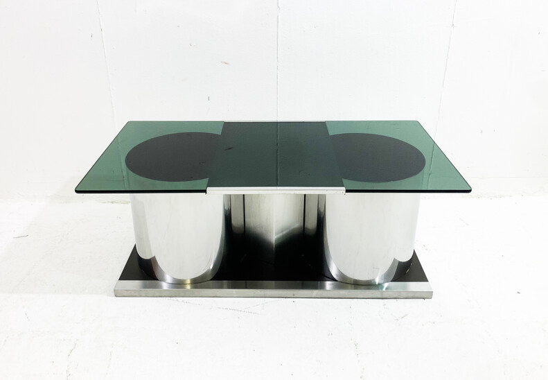Mid-Century Modern Chrome and Smoked Glass Modular  Coffee Table - Italy 1970s
