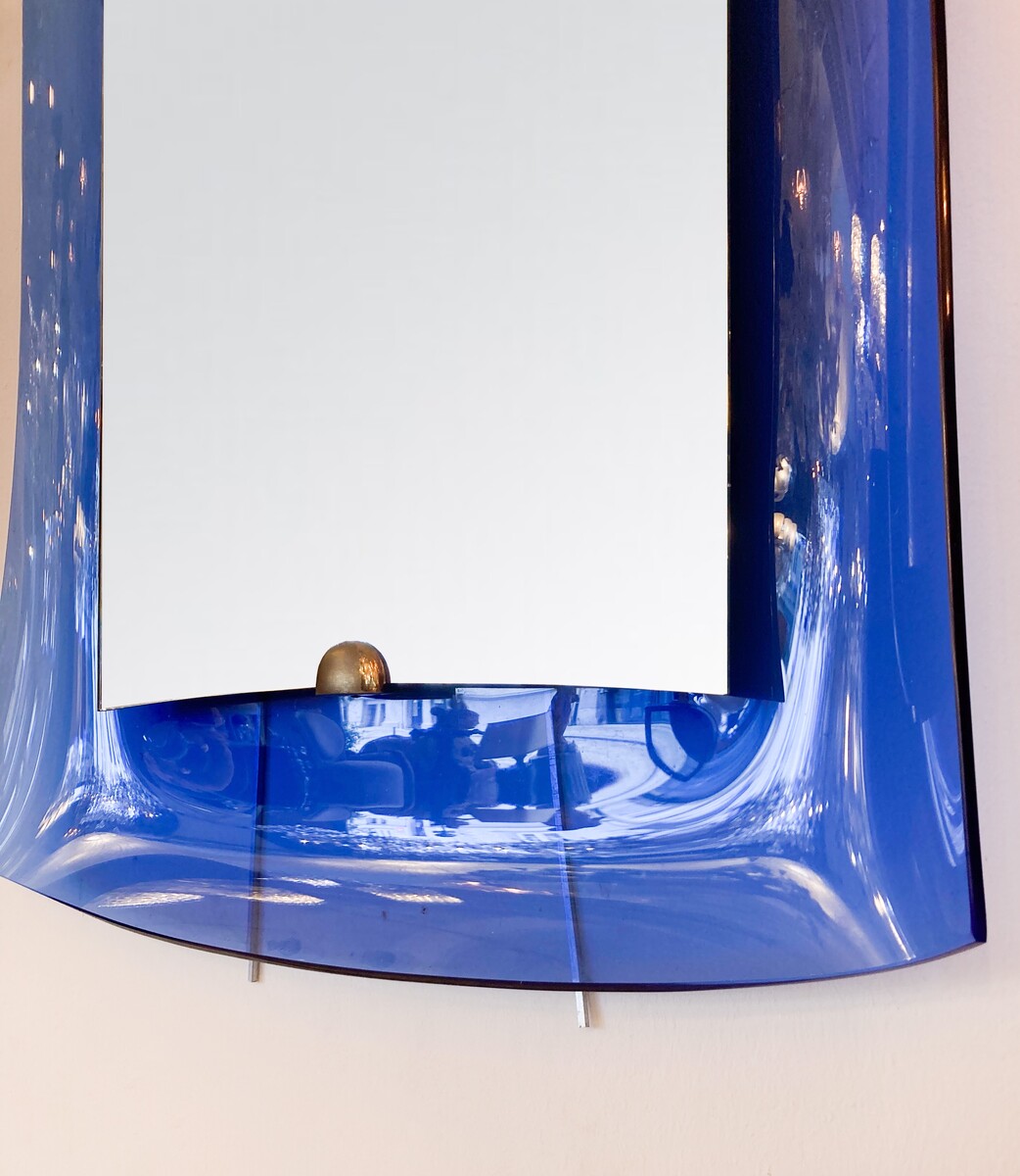 Mid-Century Modern Cobalt Blue Glass Mirror, Italy, 1950s