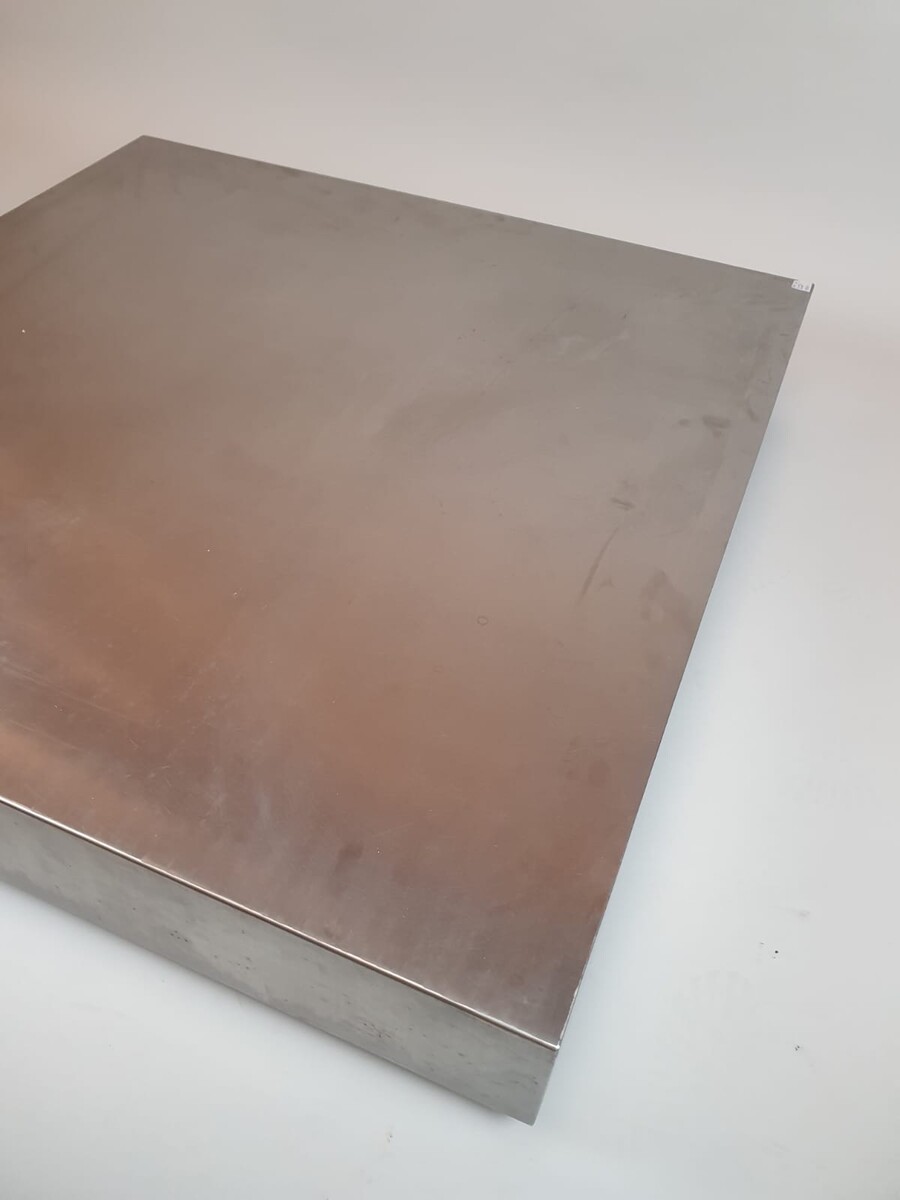 Mid-Century Modern Coffee Table attributed to Michel Boyer, Brushed Aluminum, 1970s