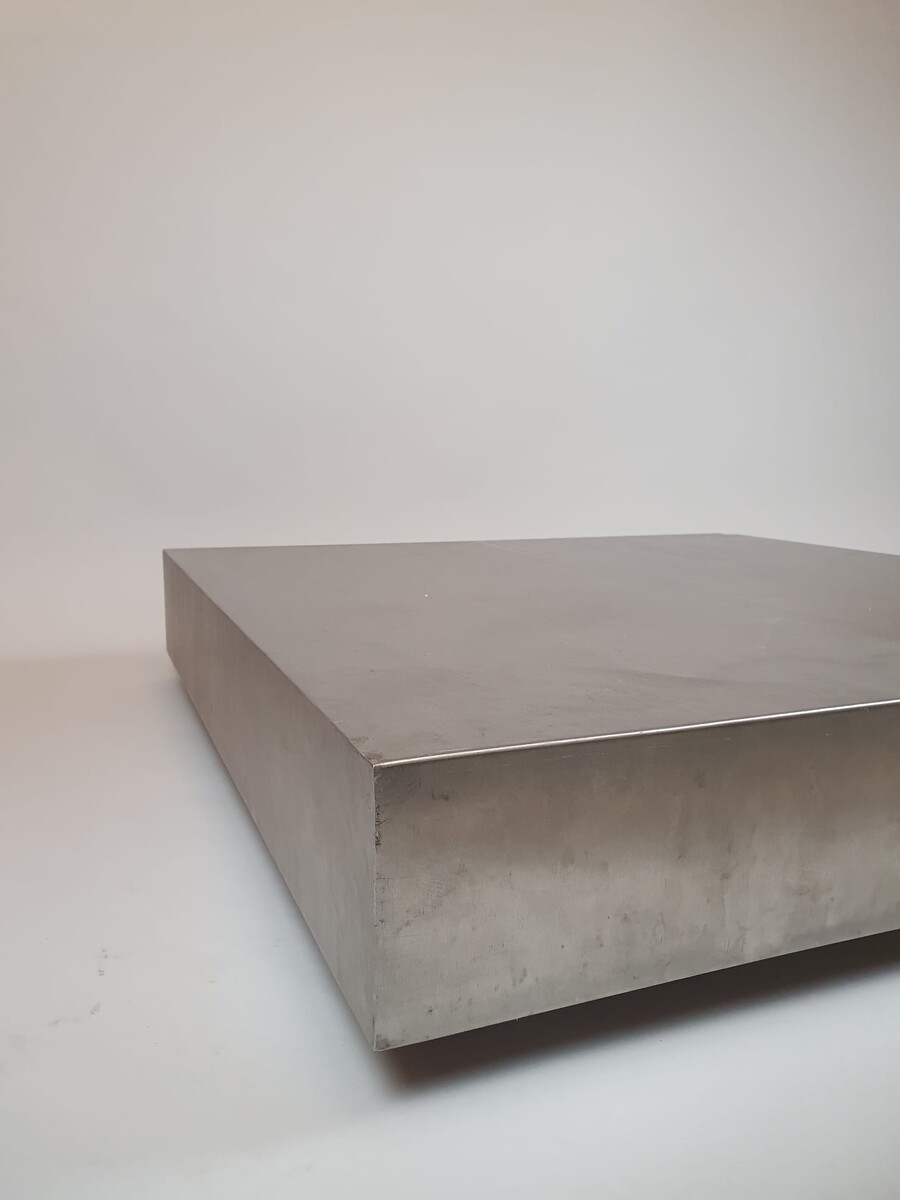 Mid-Century Modern Coffee Table attributed to Michel Boyer, Brushed Aluminum, 1970s